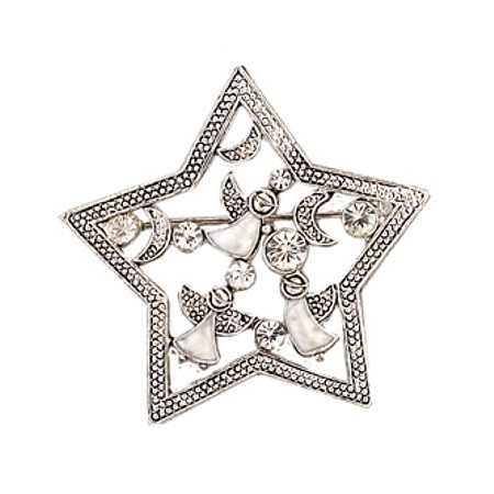 Angels in Star Brooch with Crescent moons - Click Image to Close